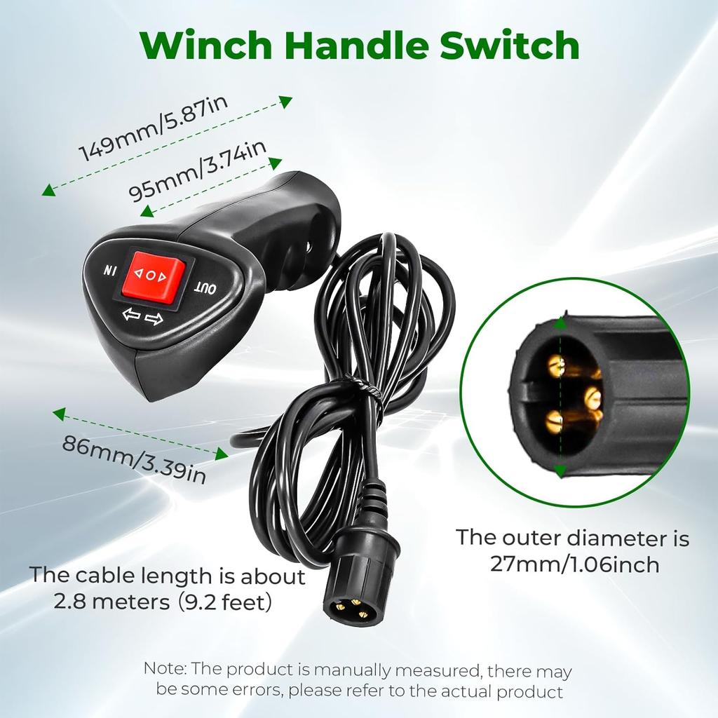 Winch Controller,3 Pin Electric Winch Remote Control Controller with 9.2ft Cable for Car Off Road Vehicle