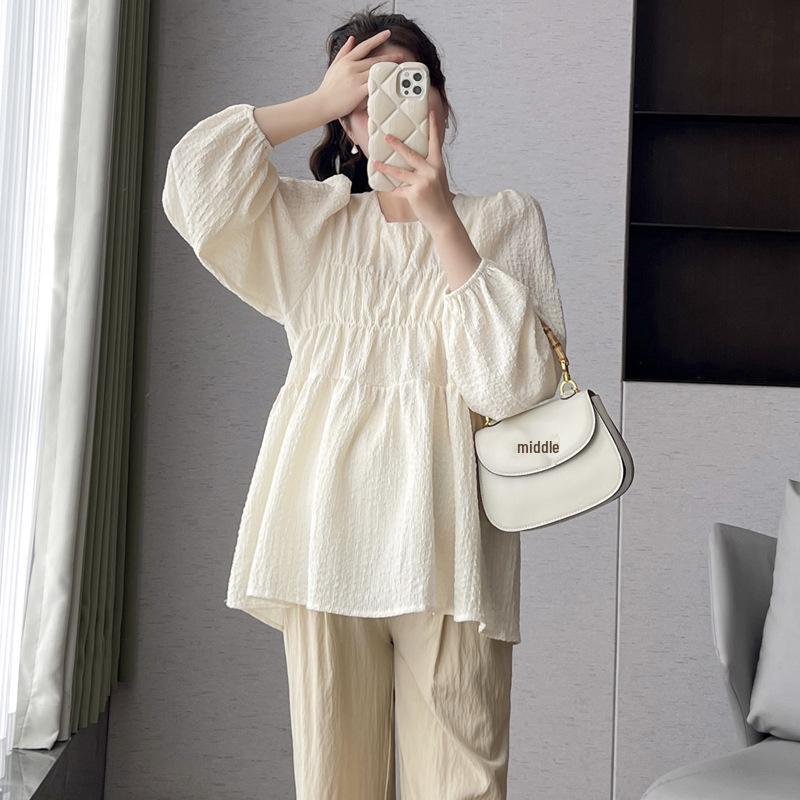 

2026 Spring/Autumn Maternity Bubble Sleeve Loose Doll Long Sleeve Top 2XL