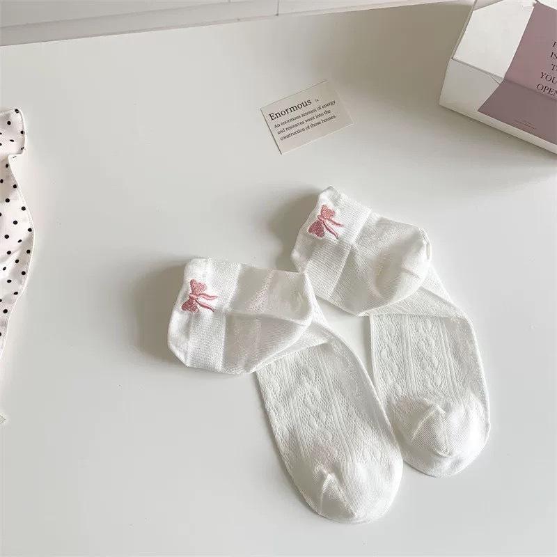 Women's Heel Bow Short Socks Spring and Summer Thin Solid Color Breathable Cotton Socks Mesh Socks