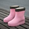 Fashionable And Warm Rain Boots For Women With Fleece Lining Waterproof And Anti Slip Midsole Water Shoes