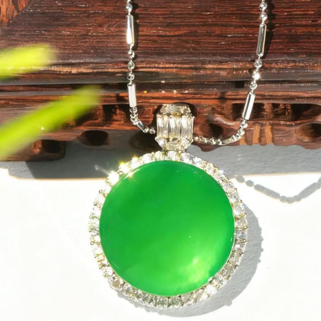 Ethnic Style Chalcedony and Green Diamond Pendant 8014