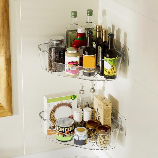 Wall Mounted Spice Rack Anti-Rust Waterproof Self Draining Soap Holder Bathroom Organizer Self Adhesive Kitchen Storage Rack