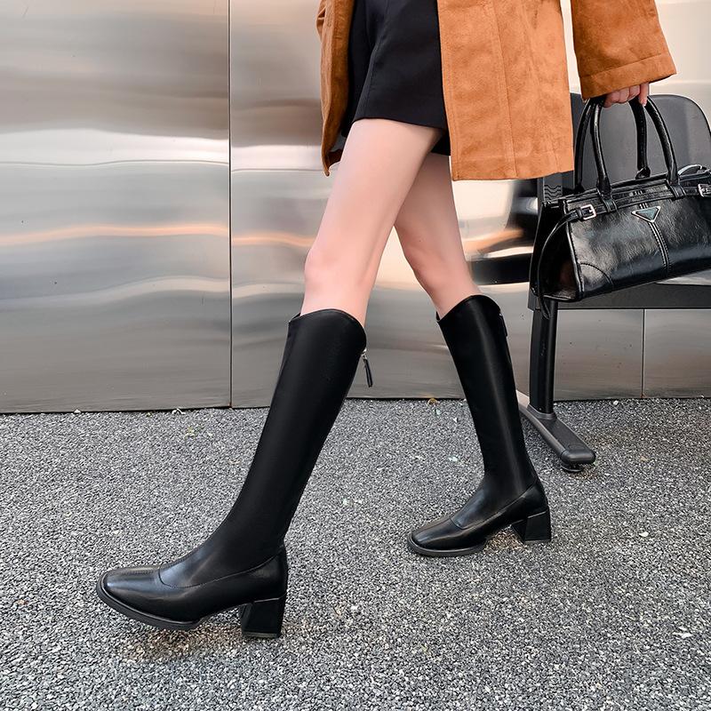 Autumn new square head thick heel elastic boots thin boots white short boots winter boots