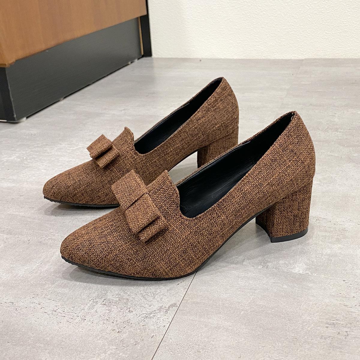 

Fashion French Pumps Women s High Heels 2025 New Pointed Toe Loafers Bow Large Size 42 Women s Single Shoes Mary Jane Lolita Shoes 35 темно-коричневого