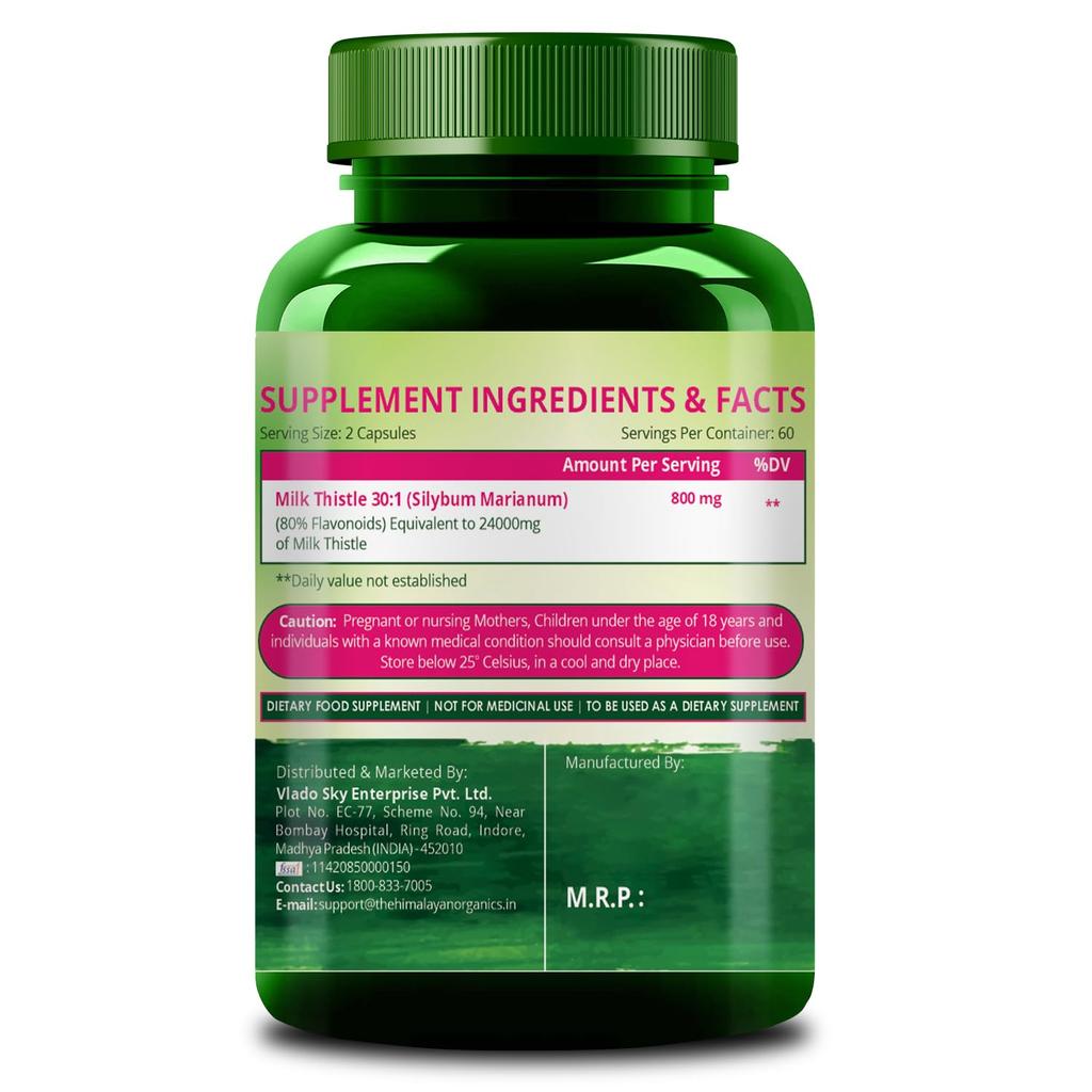 Vlado's Himalayan Organics Milk Thistle Extract 800mg 120 Vegetarian Capsules Liver Detox Support for Men and Women