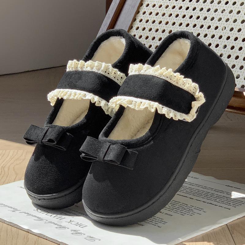 New retro Mary Jane Velcro all-inclusive heel cotton shoes autumn and winter home velvet warm non-slip cotton slippers