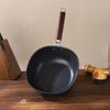Refined Iron Square Frying Pan No Coating Flat Bottomed Stir Fry Pot with Visible Cover Wood Handle Cooking Pot Restaurant