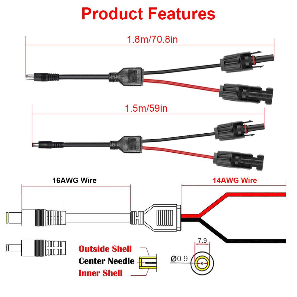 16/14AWG Mobile Energy Storage Battery Connection Line Solar Photovoltaic Connection Line To DC5521  DC7909 Line To DC 8MM