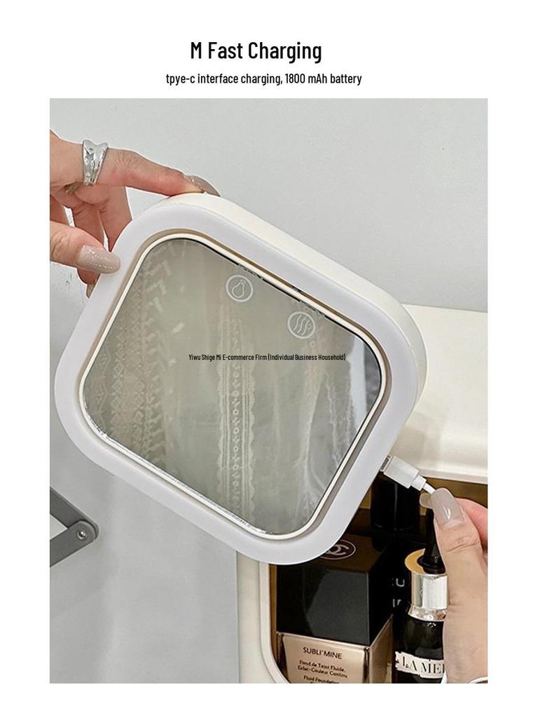 Desktop Cosmetic Storage Box with Mirror and Cabinet