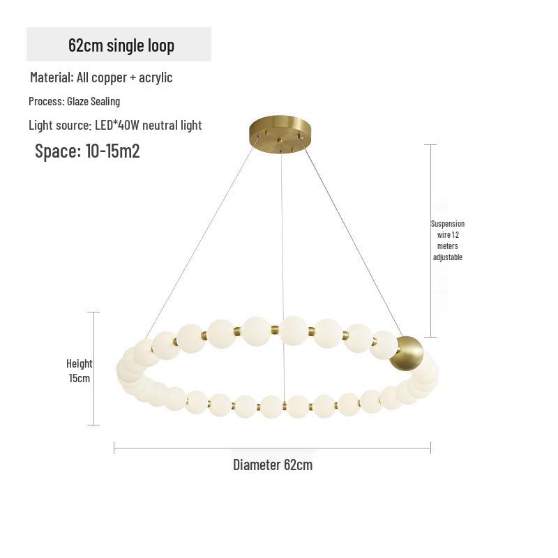 Nordic All-Copper Chandelier: French Pearl Necklace Design with Buddhist Beads and Acrylic for Dining and Living Rooms