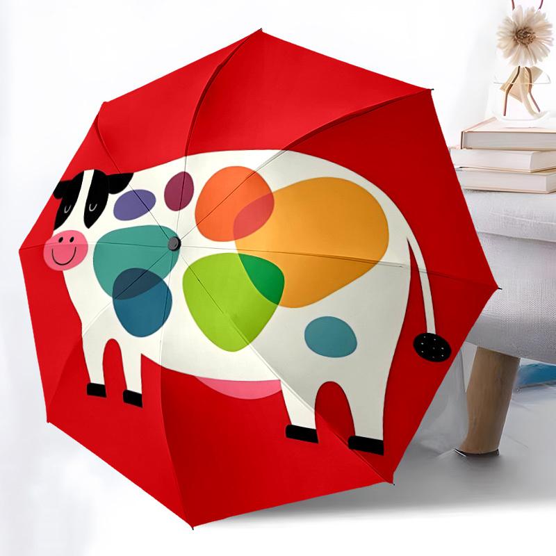 1PC Colorful Cow Automatic Windproof Umbrella 8 Rib Portable Folding Black Iron Frame for Outdoor, Beach, Travel, Beach Umbrella,S25