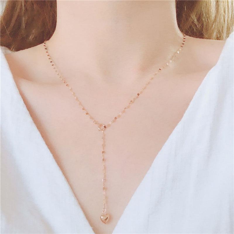 Purple Gold Pure Lip Kiss Chain Necklace Rose Gold Plated Color Gold Heart Shaped Delicate Plain Chain Collarbone Chain