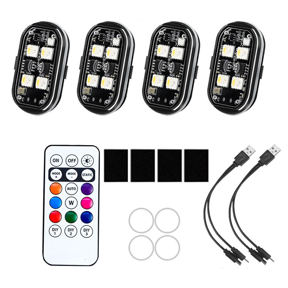1/2/4/6/8Pcs Car Motorcycle Wireless LED Strobe Lights Decor Atmosphere Light with 8 Colors Rechargeable Lights Anti-Collision LED Warning Light