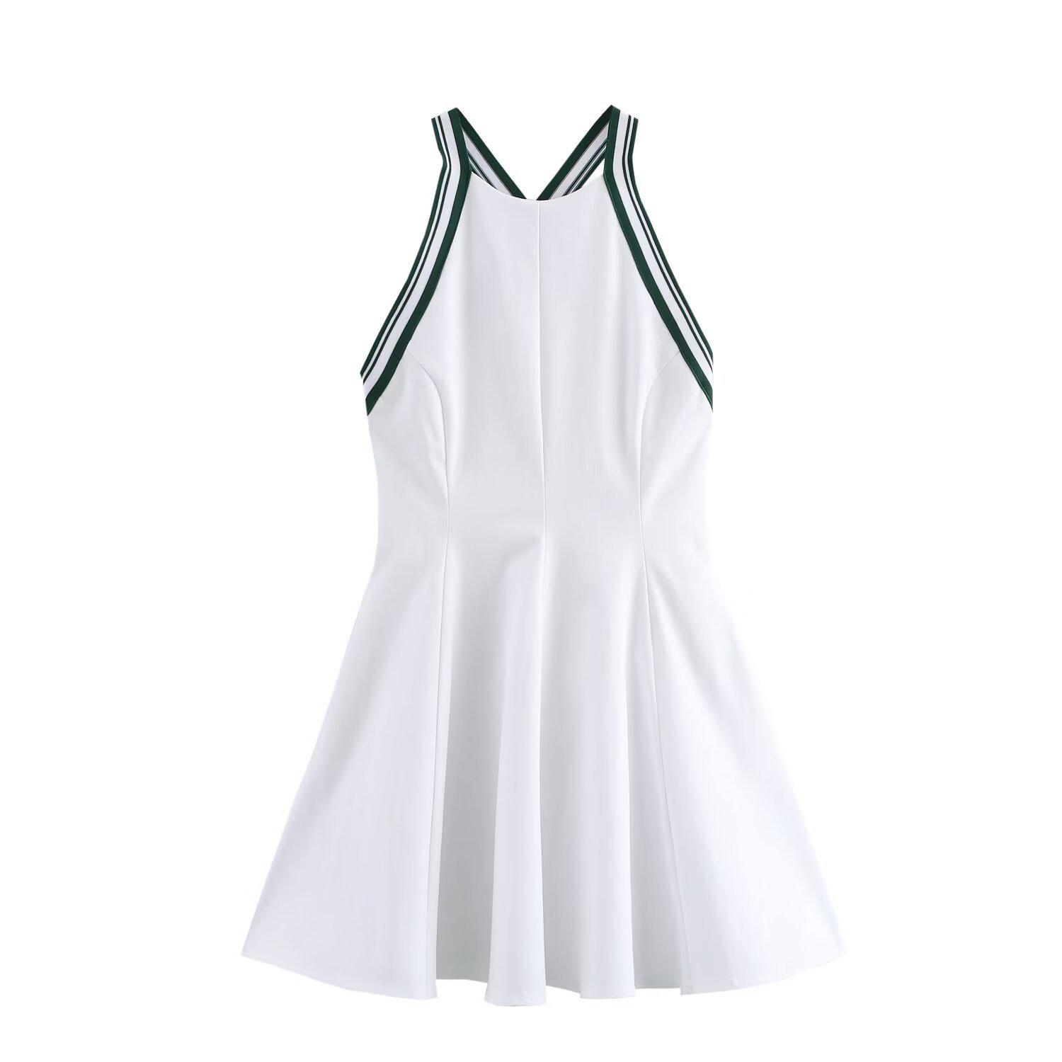 

2025 Spring Women s Color Block Ribbed Halter Neck Dress Small