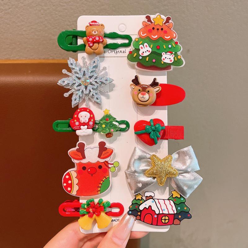 2025 Children's Christmas Hair Clips Set: Santa, Tree & Reindeer (5-Piece)