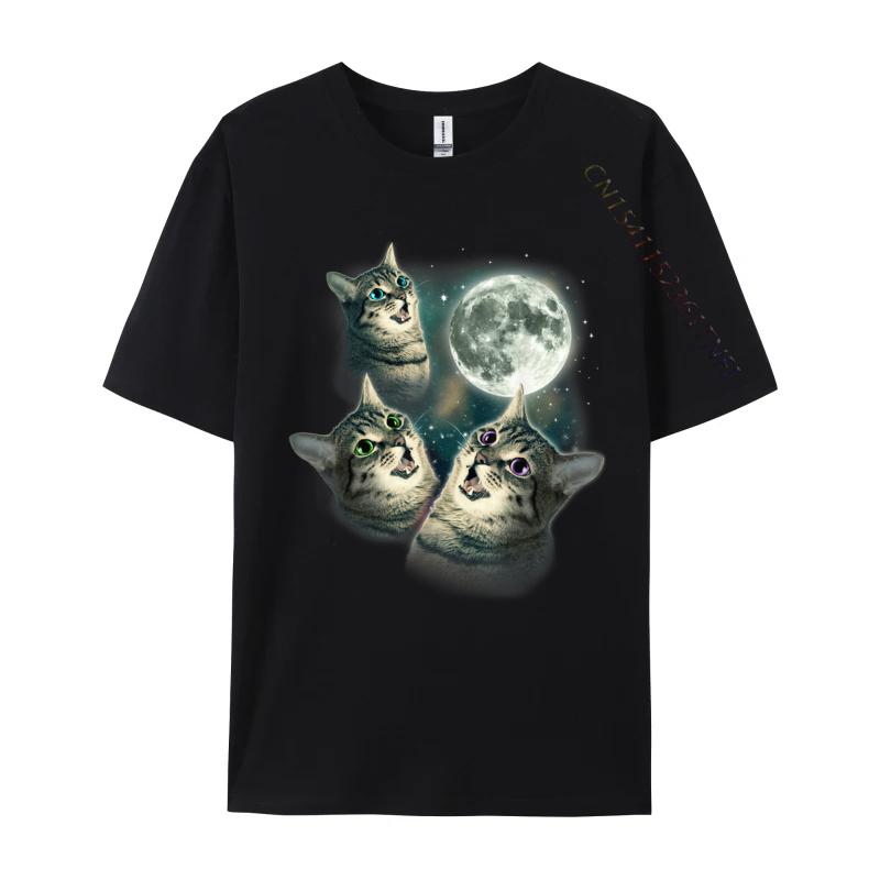 Funny Cat Three Cat Moon 3 Wolfs New Coming Man Tshirts Casual Tops Tees Cotton Fabric Birthday Luxury Designer T-Shirts