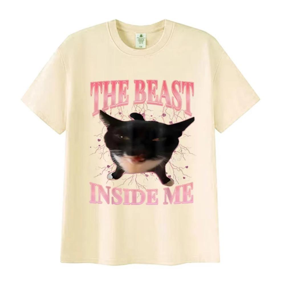 The Beast Inside Me Funny Cat Meme T Shirt for Man Woman Summer Vintage T-shirt Unisex Casual Oversized Cotton T-shirts