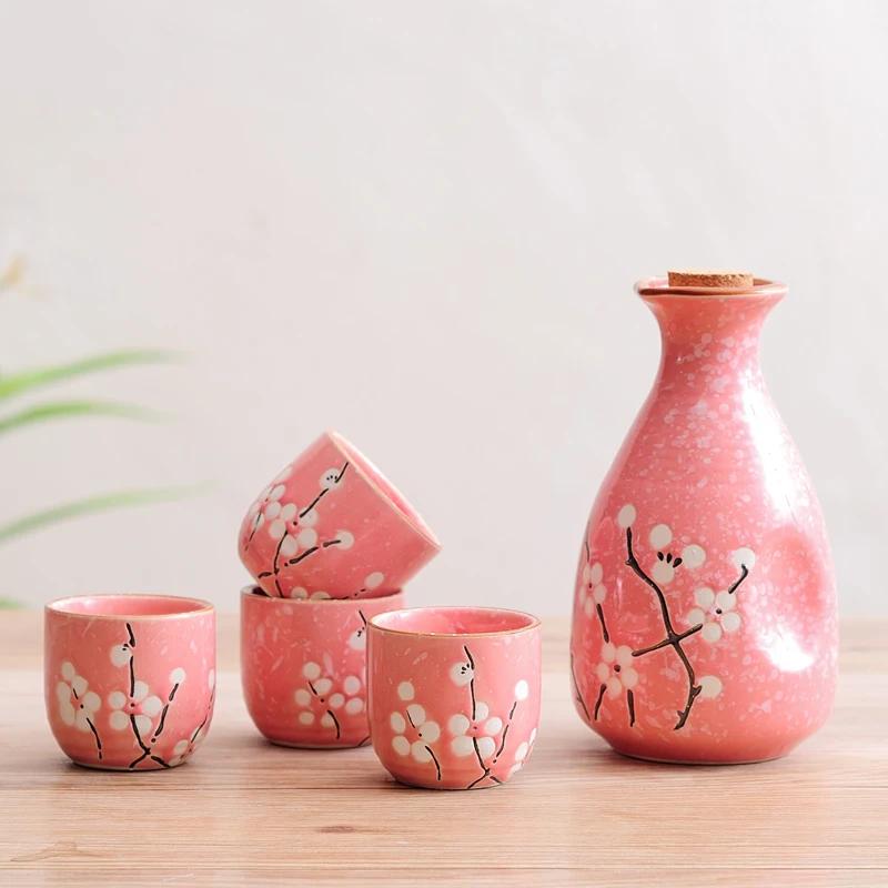Japanese style sake pottery dispenser liquor wine pot white cup set household high temperature creamic barware winebowl
