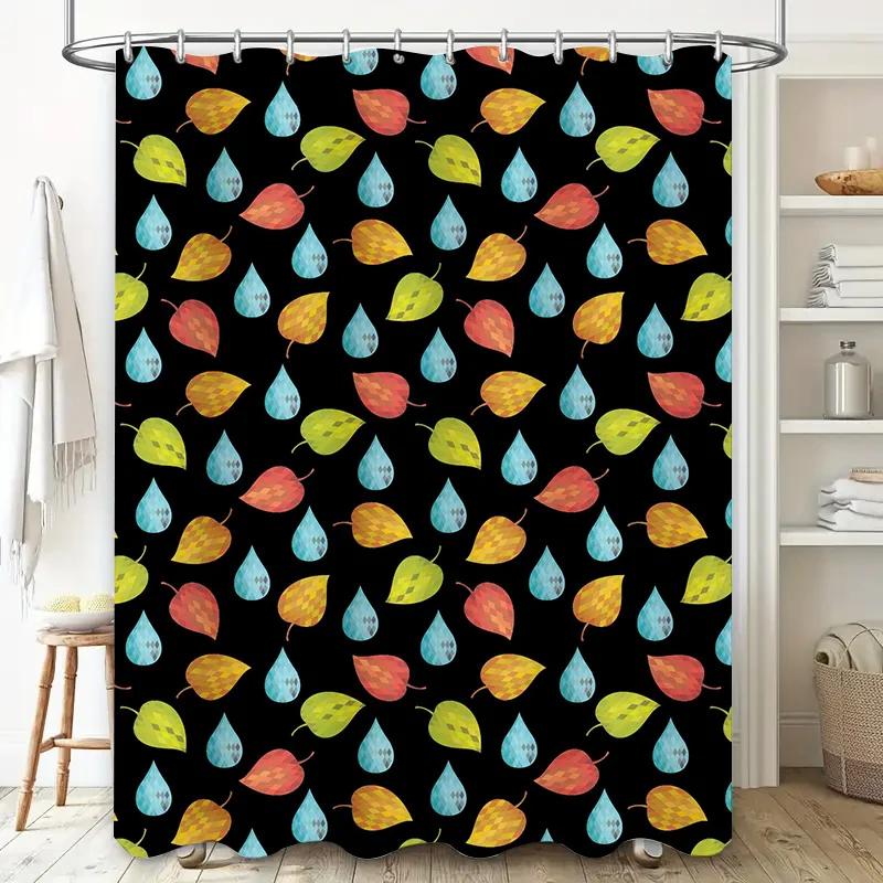 

Colorful Leaves Shower Curtain Water Drop Printed Bath Accessories Modern Waterproof Fabric For Bathroom Decorations Available W60H190(CM)-1 Pcs