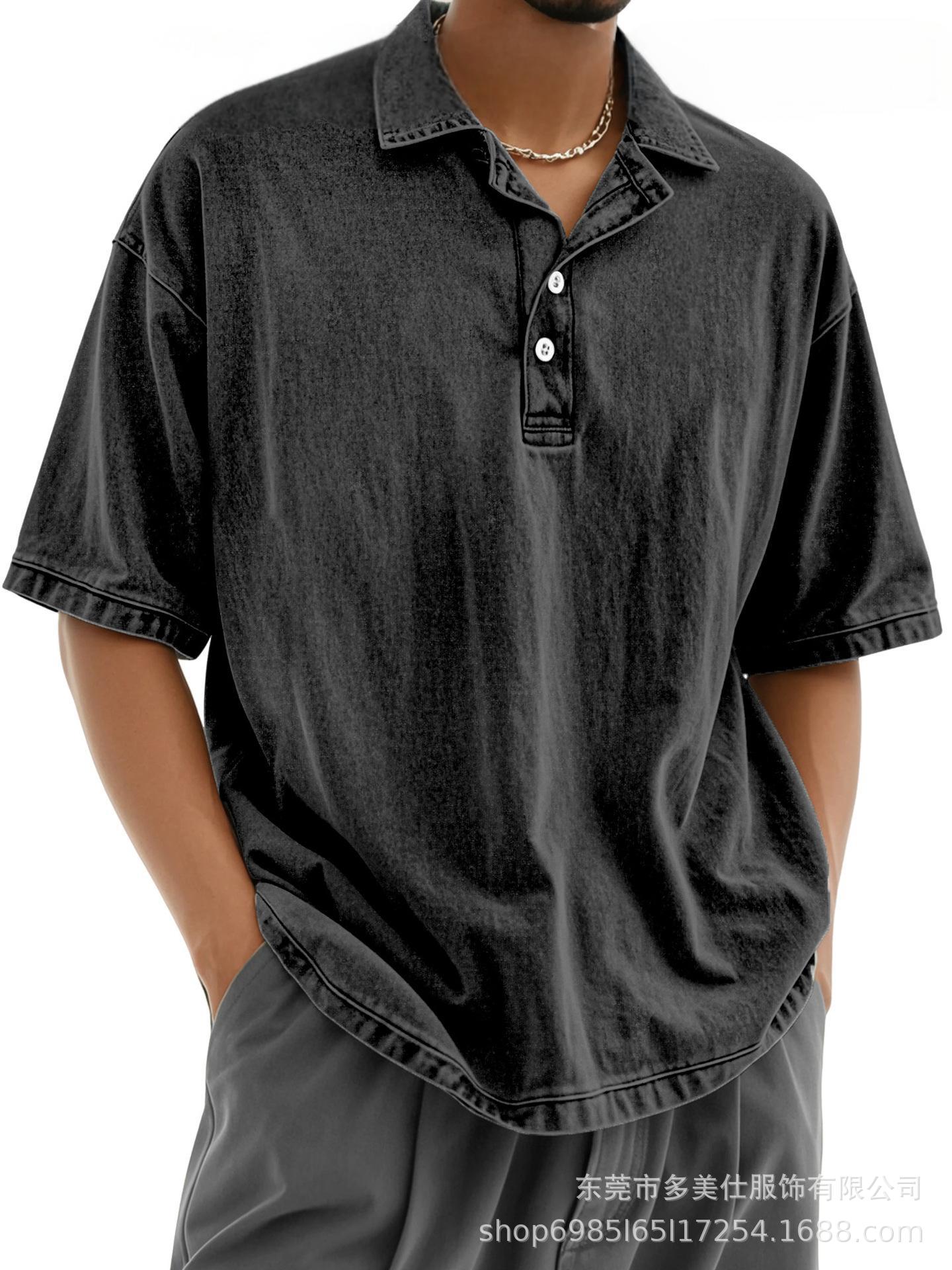 Mens Cotton Casual Short Sleeve Polo Shirt Buttoned Turn Down Collar S чёрный