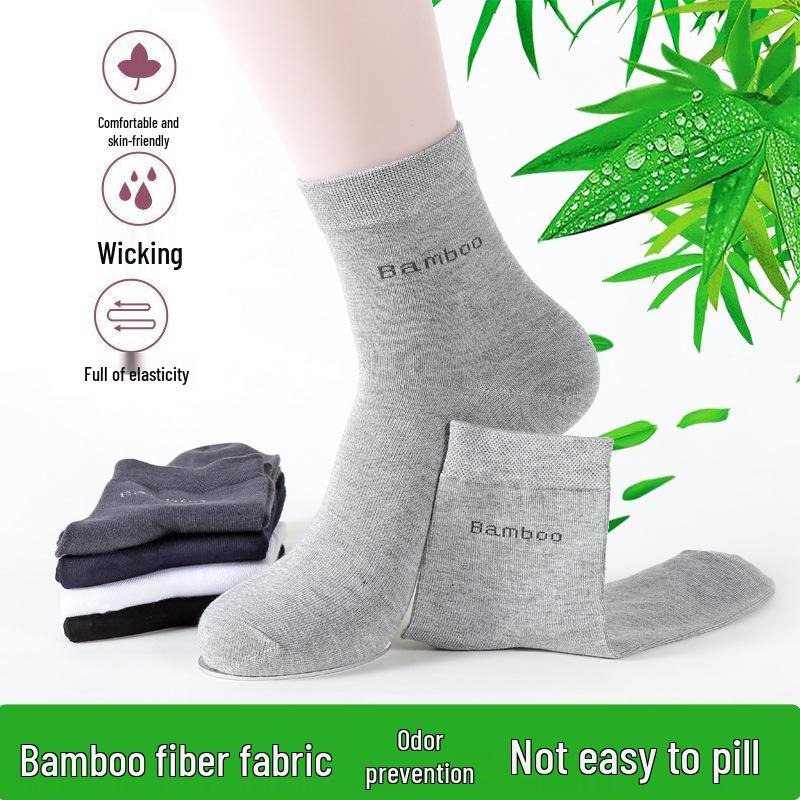 Men's Bamboo Fiber Mid-Calf Socks - Breathable, Sweat-Absorbent, Business Casual for All Seasons.