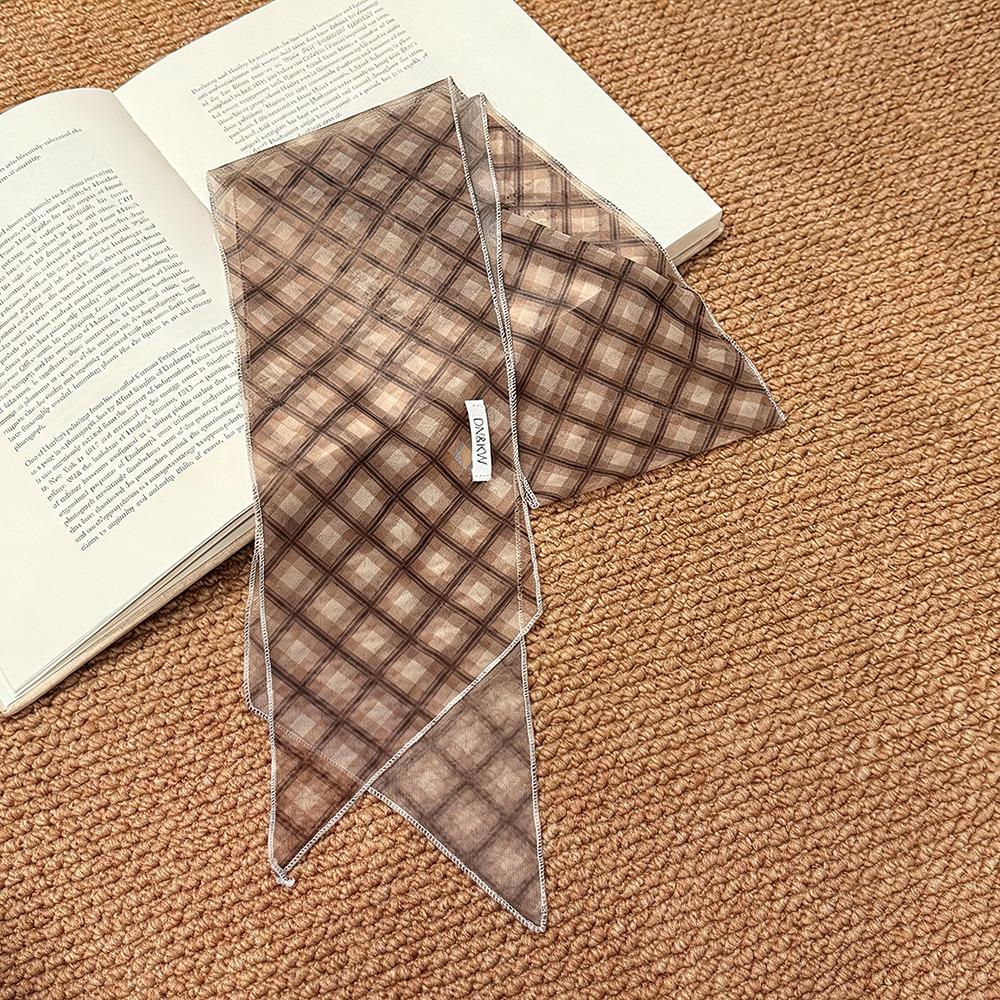 Long Striped Checkered Silk Scarf for Women Lattice Women Summer Scarf New Neck Scarf