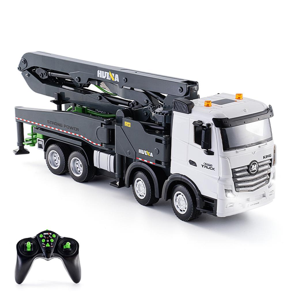 Concrete Pump Truck Toy, 2.4G Remote Control Diecast Construction Vehicles with Working Water Pump, Lights and Sounds