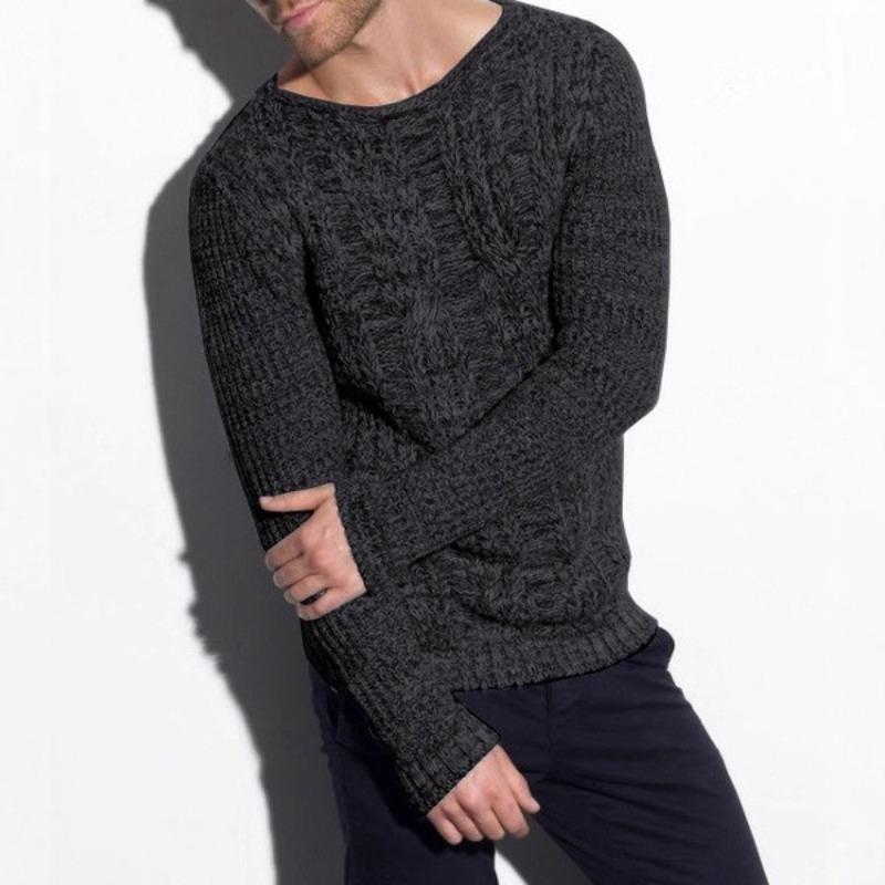 Men S Solid Color Crew Neck Long Sleeve Knit Sweater