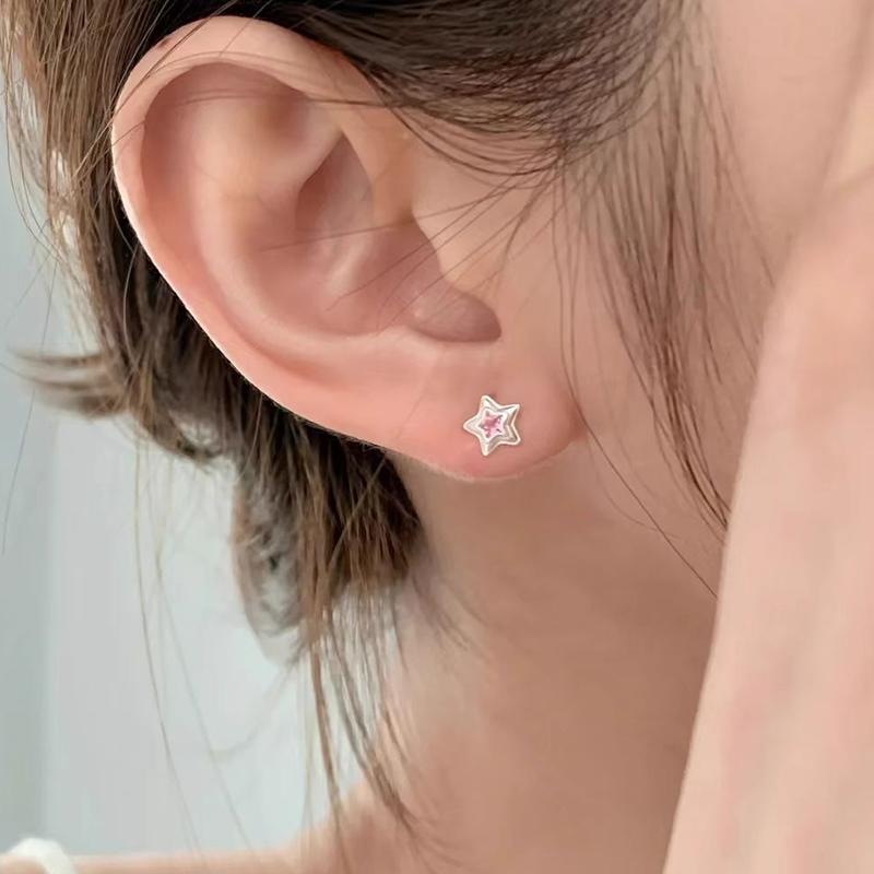 Real 925 Silver Zircon Star Mini Stud Earrings For Women Cute Fine Jewelry Exquisite Light Accessories