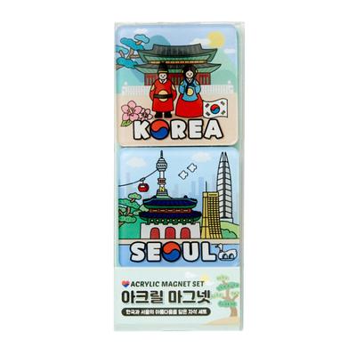 Artbox “Korea Seoul 2” Ímã de Acrílico Conjunto de 2 Peças & “Noiva e Noivo 2” Ímã de Acrílico Conjunto de 2 Peças.