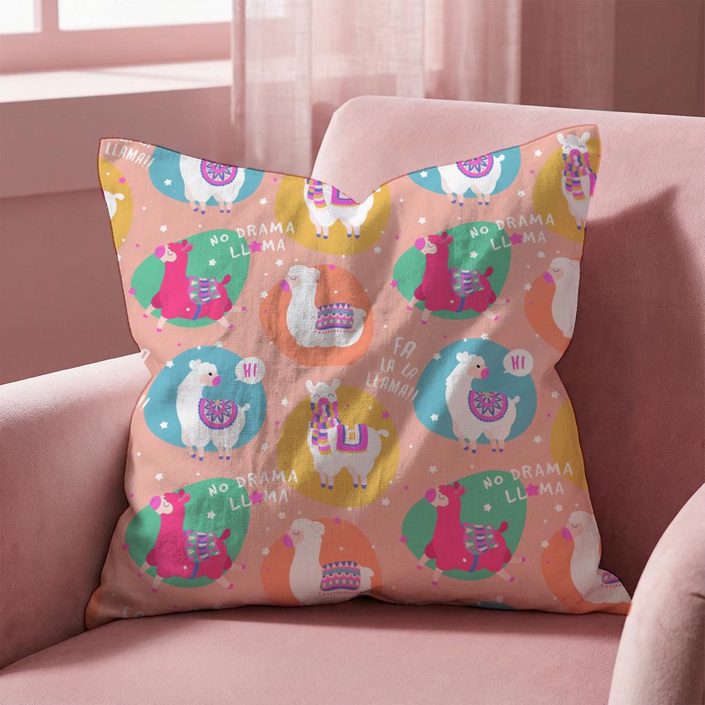 Cartoon Llama Pattern Cushion Cover Multi-Scene Pillow Cover for Home & Car - Reversible, Soft & Durable for Daily Use