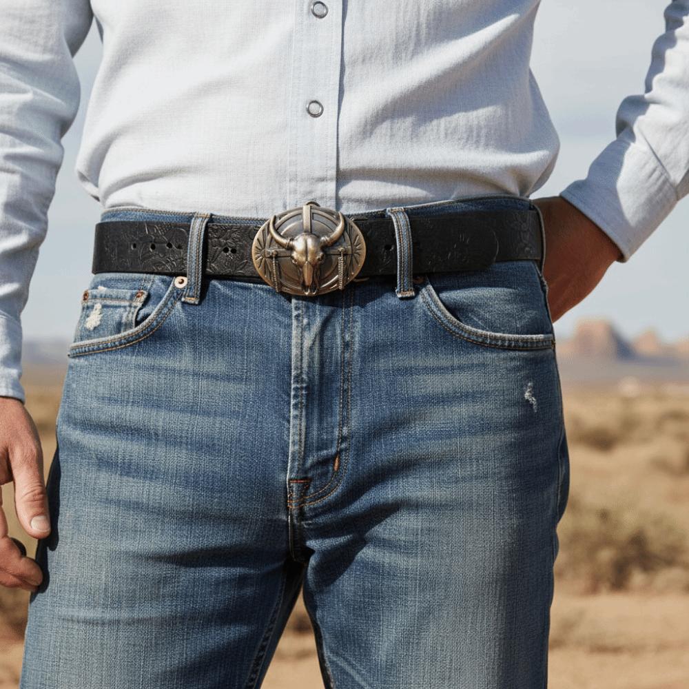 Fashion Carved Western Cowboy Belt Retro Vintage Embossed Belt Cow Head Buckle Jeans Pants Belt For Man Women