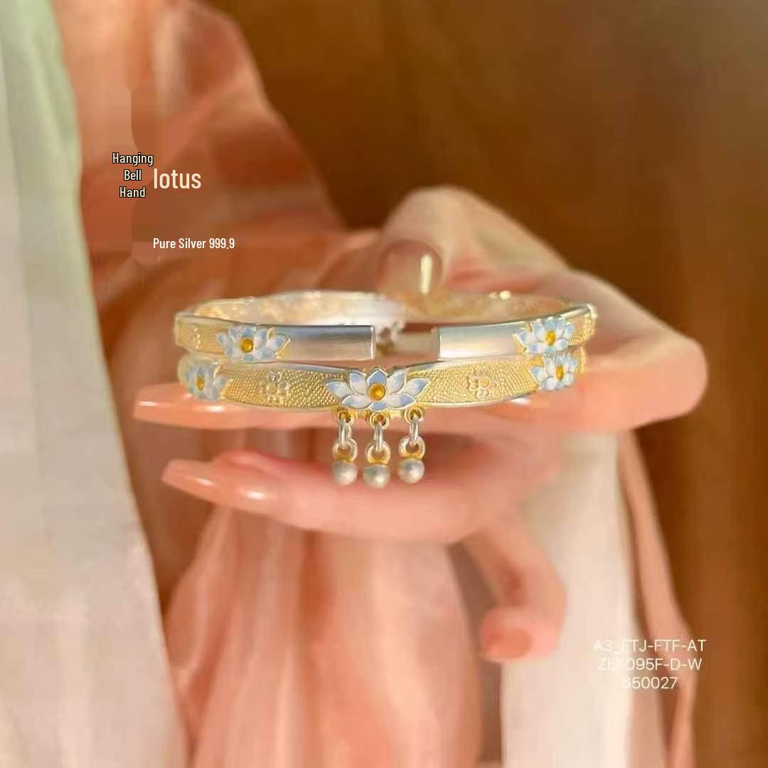 Sterling Silver Lotus Charm Bracelet - Women s Chinese Style, Openable, Light Luxury Birthday Gift Sterling Silver 999.9