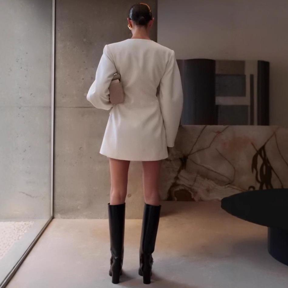 2025 Summer European & American Women's Fashion: Double-Breasted Long Sleeve Workplace Dress with Round Neck and Buttons