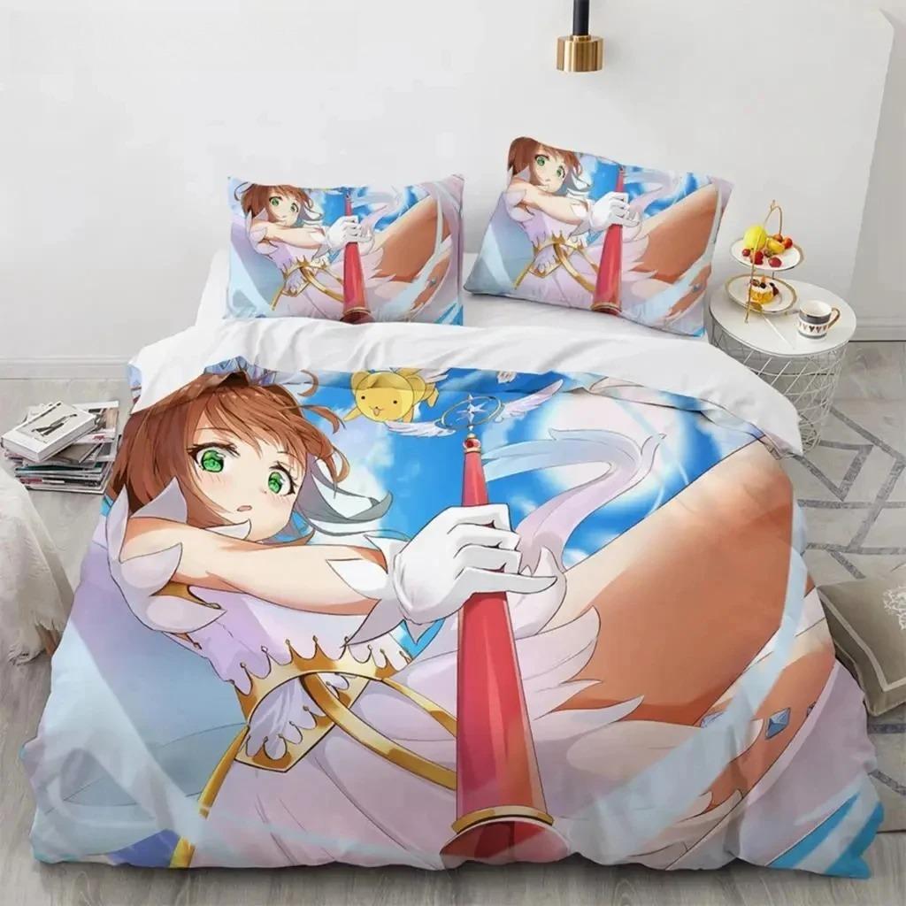 Anime C-Cardcaptor Sakura Bedding Set,Duvet Cover Comforter Bed Set Quilt Cover Pillowcase,King Queen Twin Size Boys Girls