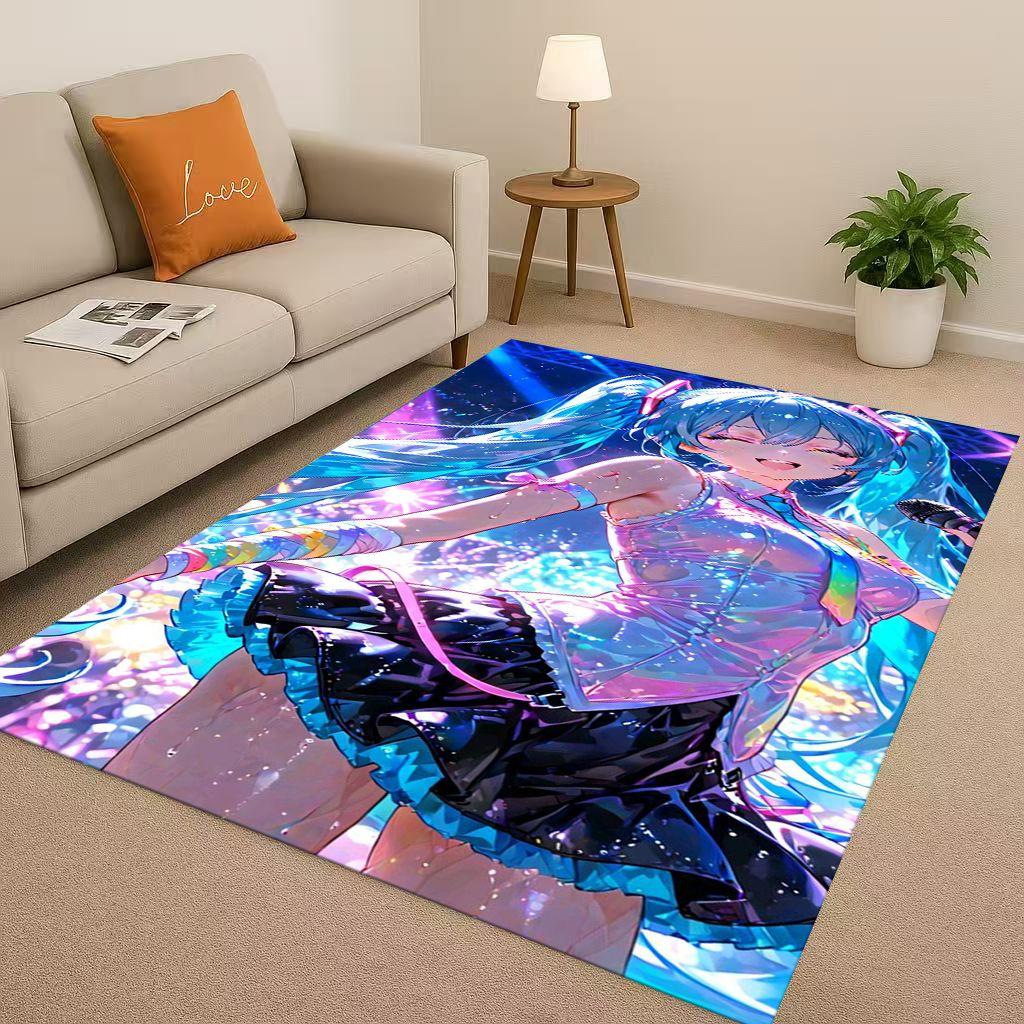 3D Kawaii M MIKU Music Cartoon Girl Living Room Non Slip Area Rug Carpet for Bedroom Playroom Sofa,Easy Clean Home Decor Doormat
