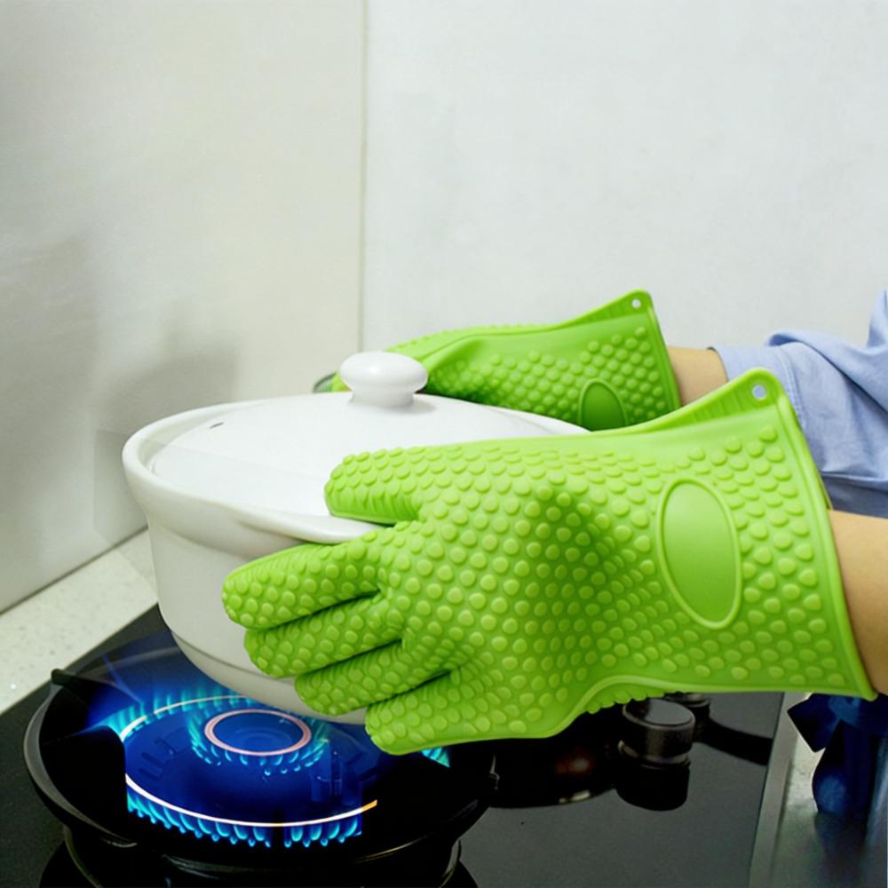 Silicone Oven Mitts, Heat Resistant Five Finger Gloves, Non Slip Kitchen Baking Microwave High Temperature Protective Gloves