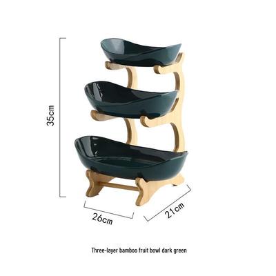 ZISIZ Ceramic Bamboo Multi-Tier Snack Fruit Plate