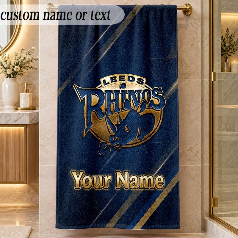 Beach TowelLeeds Rhinos Custom Name Text Personalized Soft Towel for Beach Pool Indoor Home Decor Gift