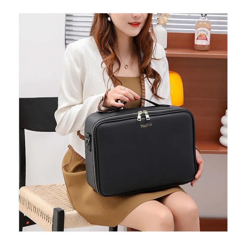 New Smart LED Lights Makeup Case For Women With Mirror Professional Large Capacity Waterproof PU Leather Travel Cosmetic Bags