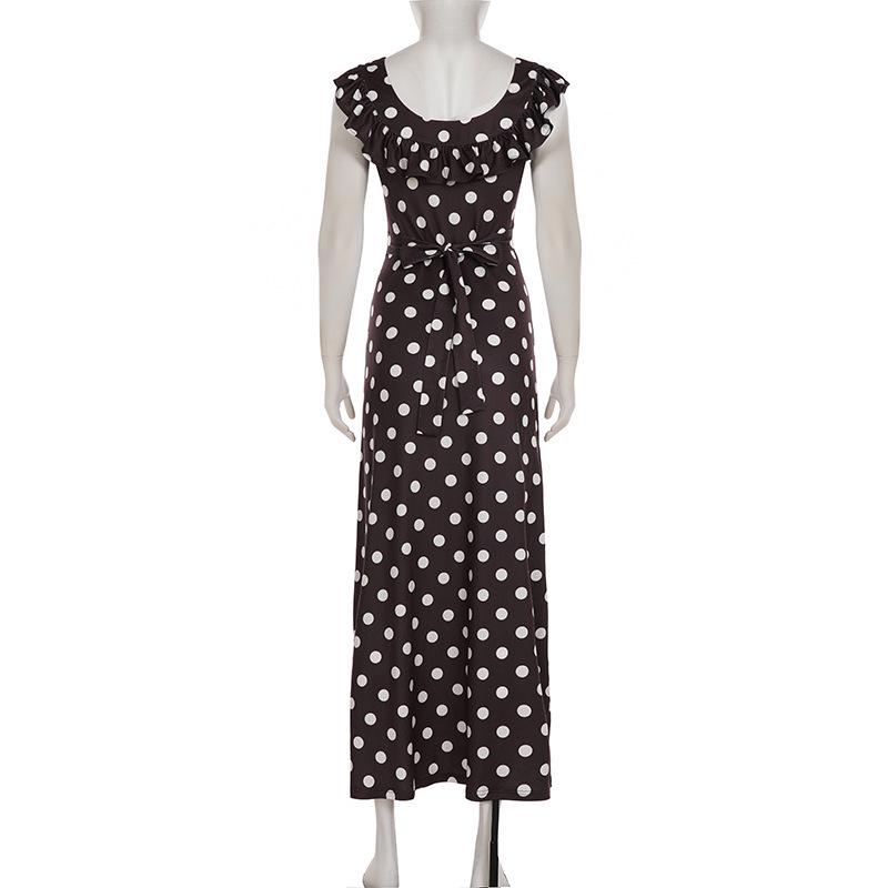 2026 Elegant French Polka Dot Ruffle Dress - Slimming, Backless U-neck with Romantic Drape