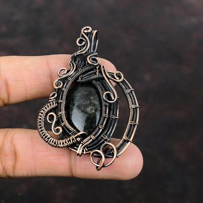 Silver Sheen Obsidian Pendant Copper Wire Wrapped Pendant Original Gemstone Pendant Copper Jewelry Stylish Pendant Handmade Jewelry For Gift