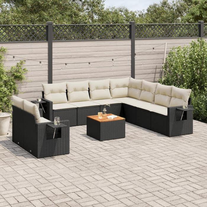 VidaXL Salon de Jardin avec Coussins 10 pcs, Canapés de Terrasse, Ensemble de Meubles de Patio, Mobilier d'Extérieur, Noir 3224628