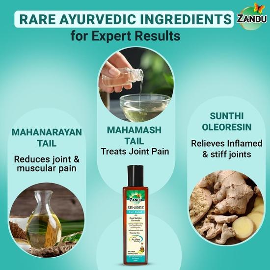 Zandu Seniorz Pain Relief Oil, 200ml, Helps Reduce Joint & Muscular Pain, Long lasting relief from Knee, Neck, Back, Shoulder, Wrist Pain