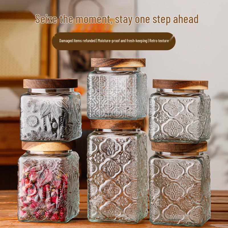 Begonia Sealed Glass Storage Jar for Coffee, Tea, Sugar, and Grains