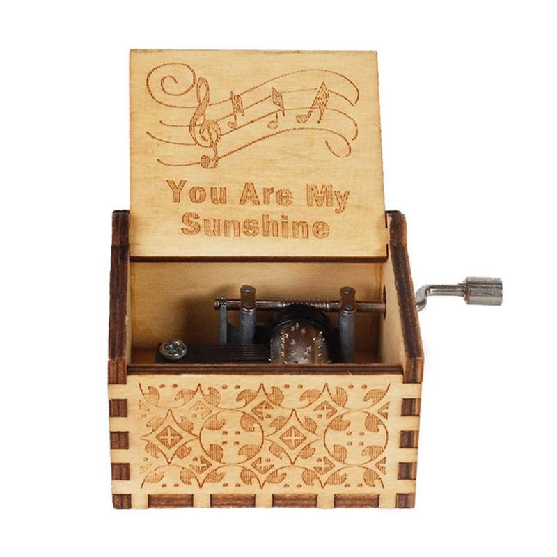 New You Are My Sunshine Music Box Color Printing Wooden Hand Crank Musical Box Birthday Present Valentine's Day Christmas Gift