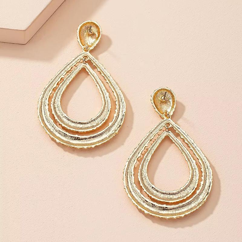 Europe and America Exaggerated Vintage Metal Waterdrop Earrings for Women Girls Double Layered Long Earrings Chunky Jewelry Gift