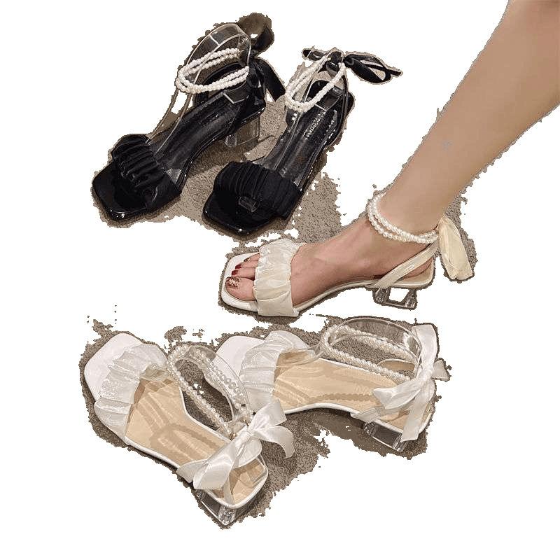 French Niche Pearl High-heeled Sandals Female Summer 2025 New Medium Heel Crystal Fairy Style Versatile Ins Tide