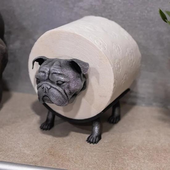 English Bulldog Toilet Paper Holder 3D Printed Free Standing Dog Roll Paper Holder Kitchen Bathroom Paper Towel Dispenser Storage Rack