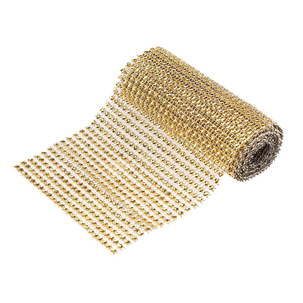 

1 рулон 24 ряда блестящих стразов алмазная сетка лента обертка акриловая блестящая алмазная лента обертка для украшения вазы свадебного торта золотой